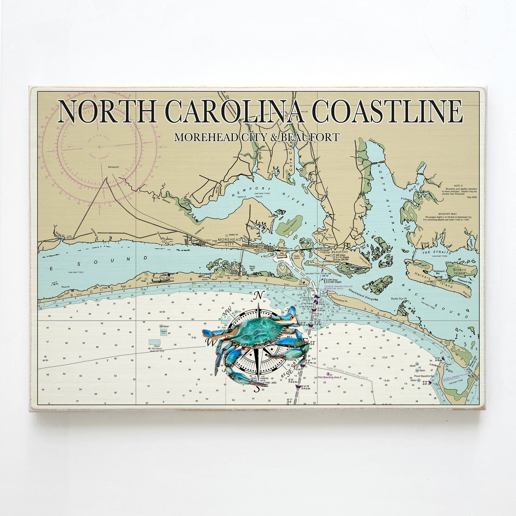 Morehead & Beaufort, NC  North Carolina Coastline Plank Map