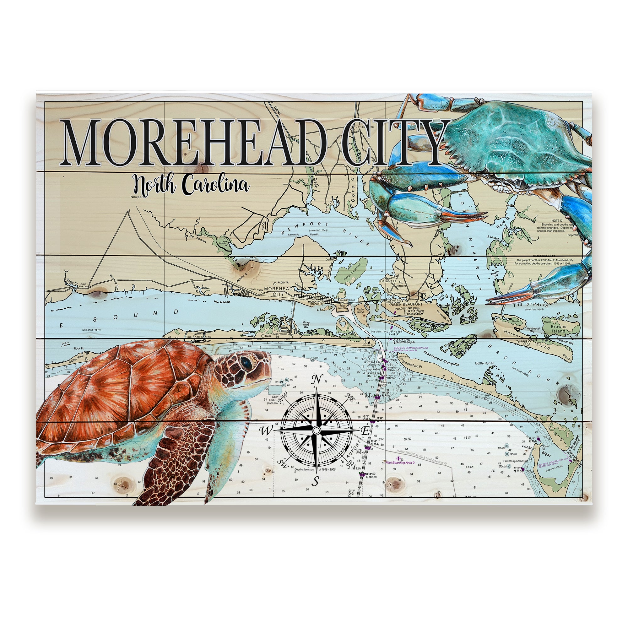 Morehead City, NC - Sea Turtle & Blue Crab Pallet Map