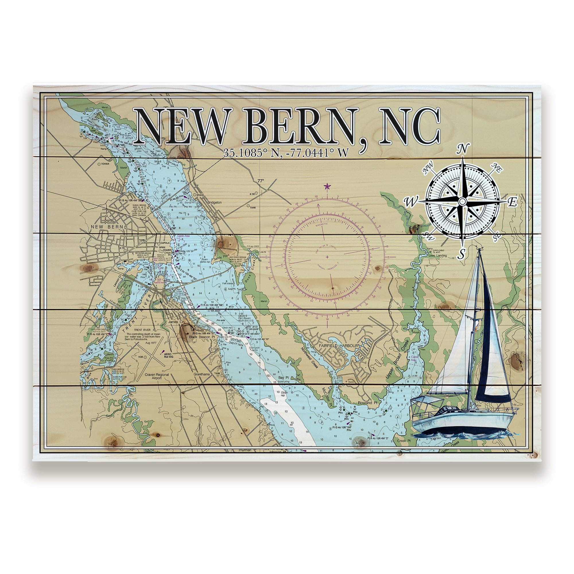 New Bern, NC - Sailboat Pallet Map