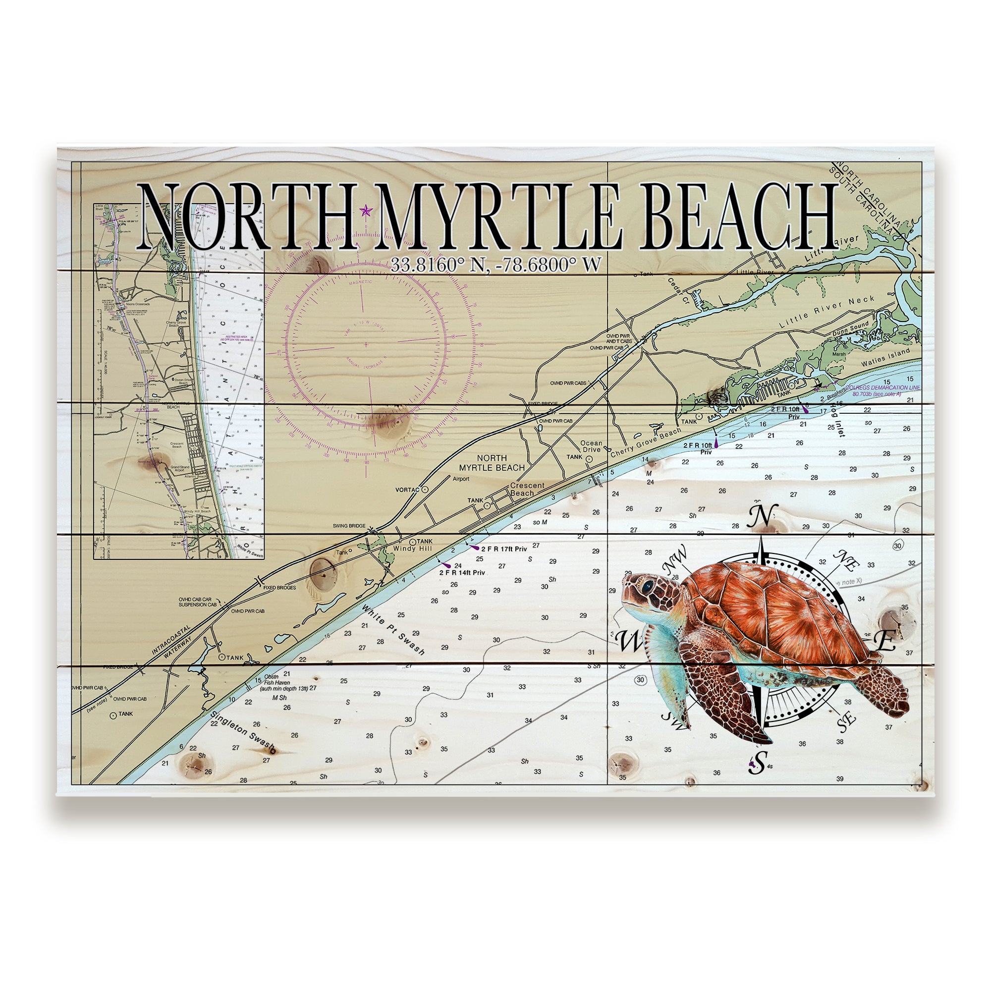 North Myrtle Beach,  SC - Sea Turtle Pallet Map