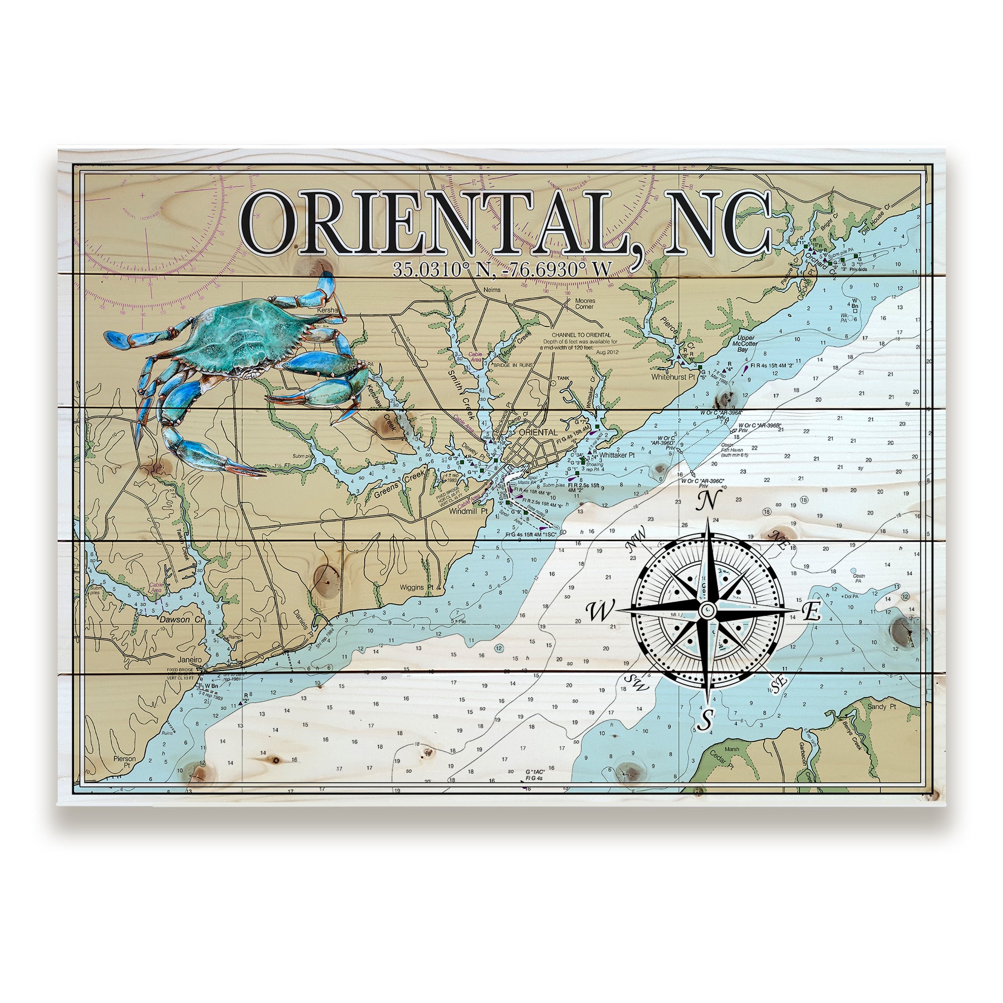 Oriental, NC -Blue Crab Pallet Map