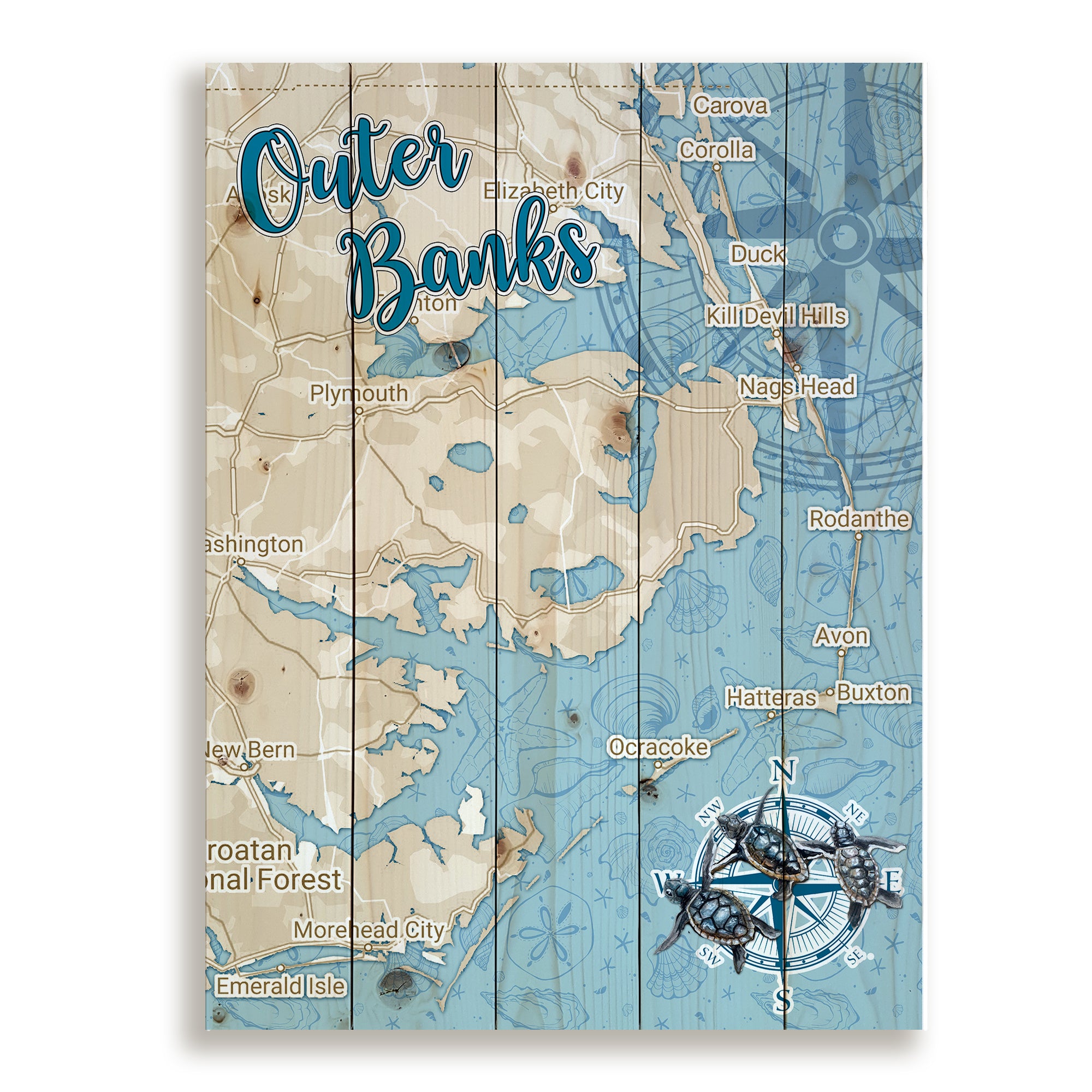 Outer Banks, NC-Ocean Life Pallet Map