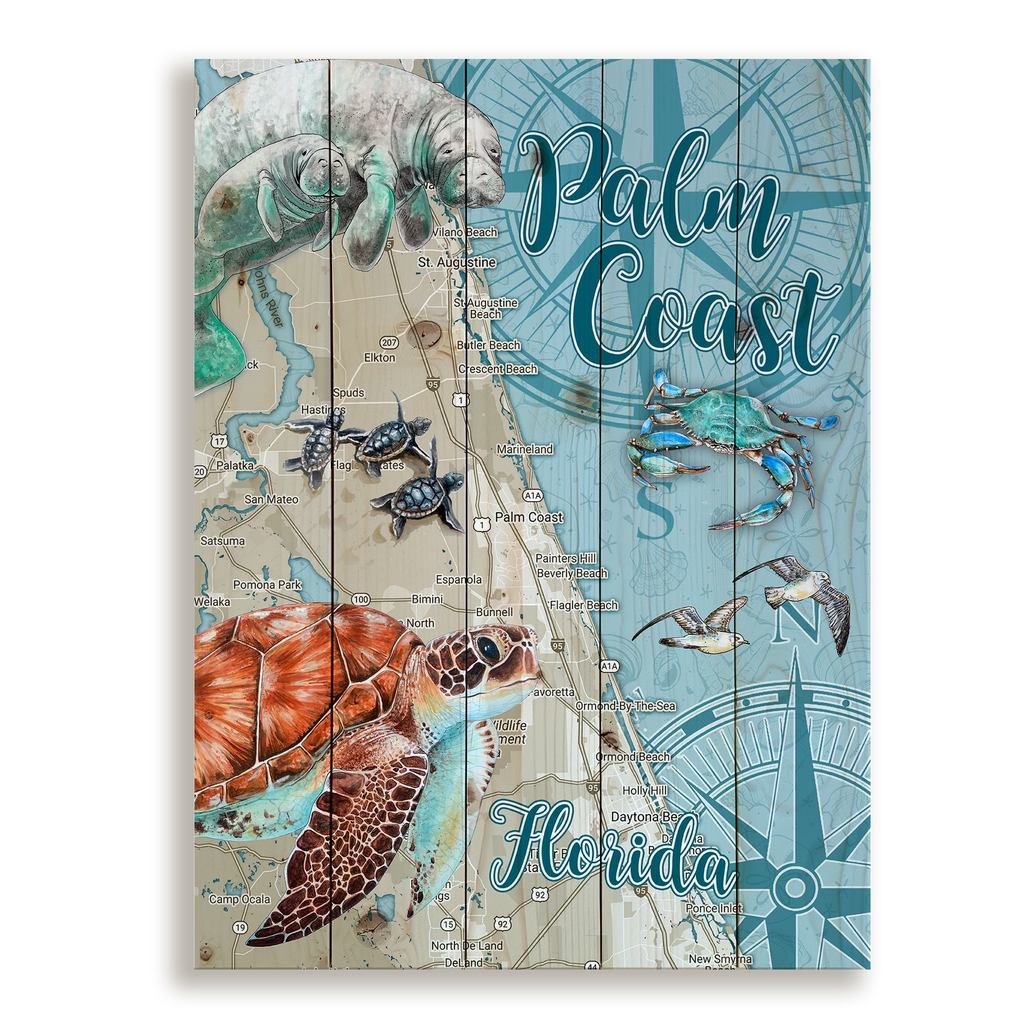 Palm Coast,  FL - Ocean Life Pallet Map