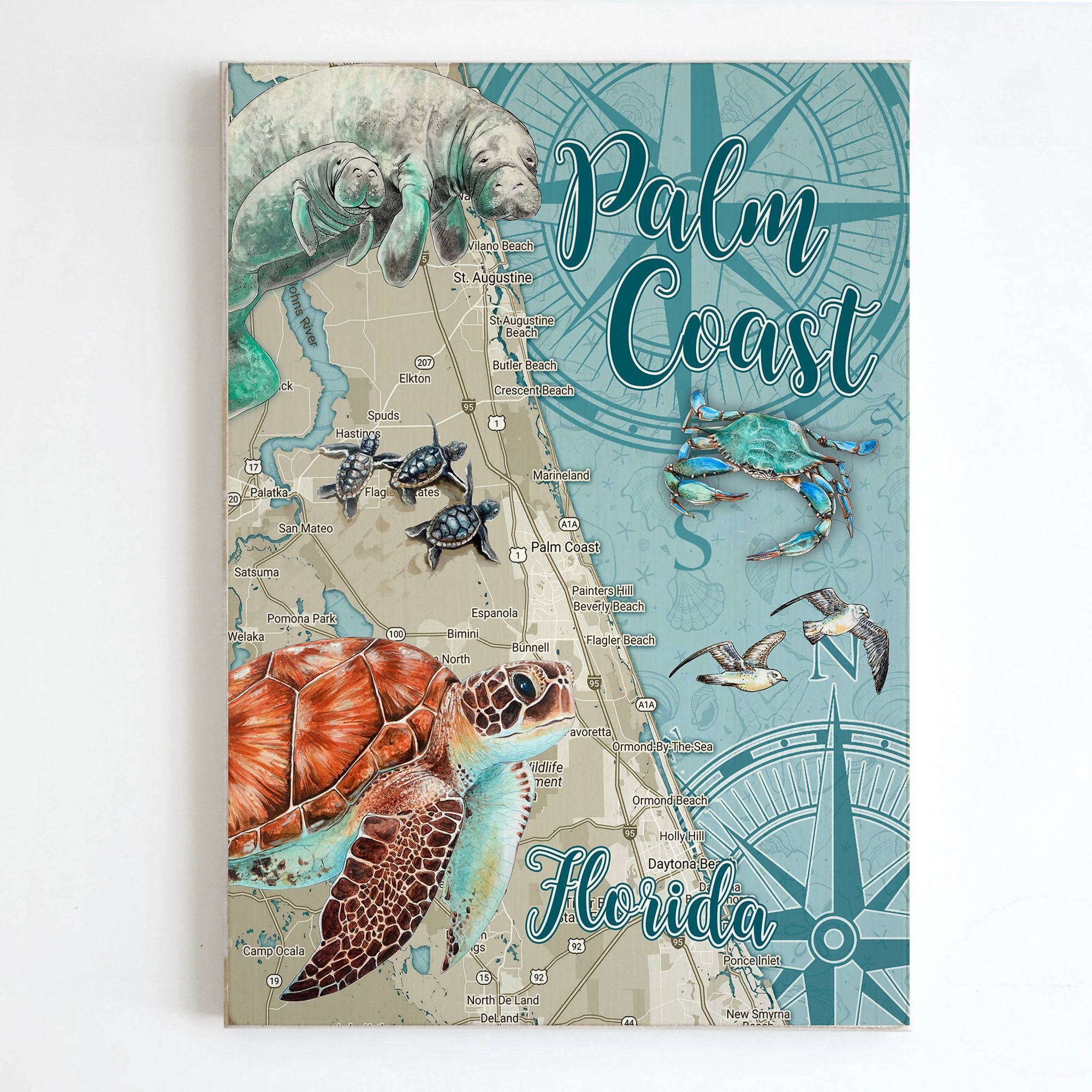 Palm Coast, FL Sea Life Plank Map