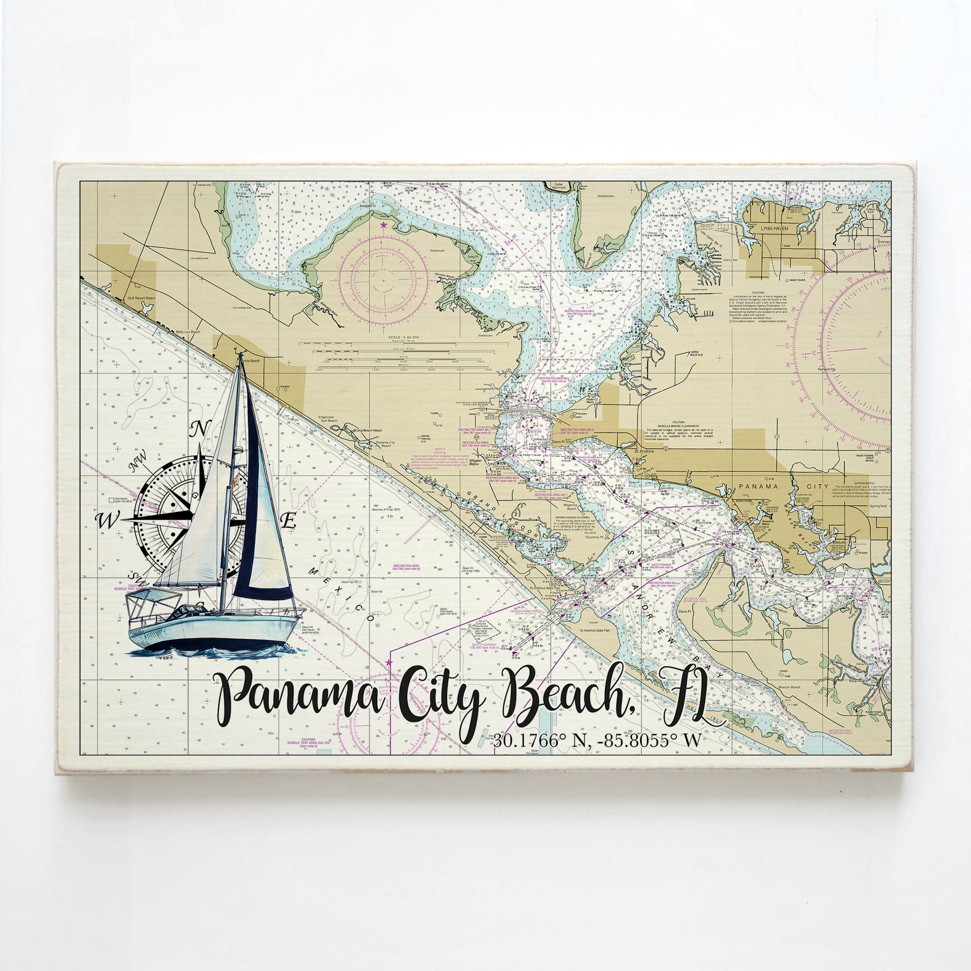 Panama City Beach, FL  Sailboat Plank Map