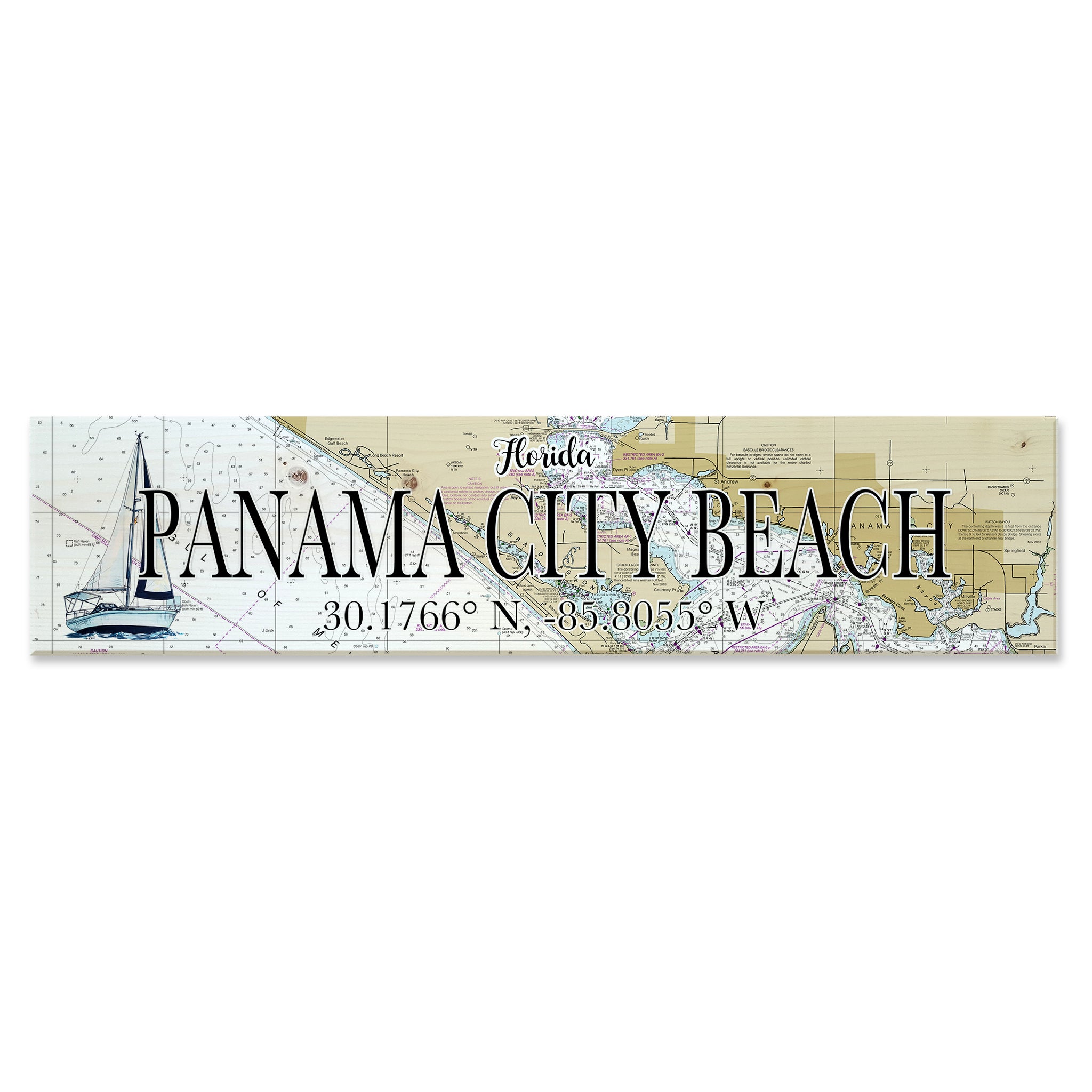 Panama City Beach, FL Sailboat Coordinate Sign