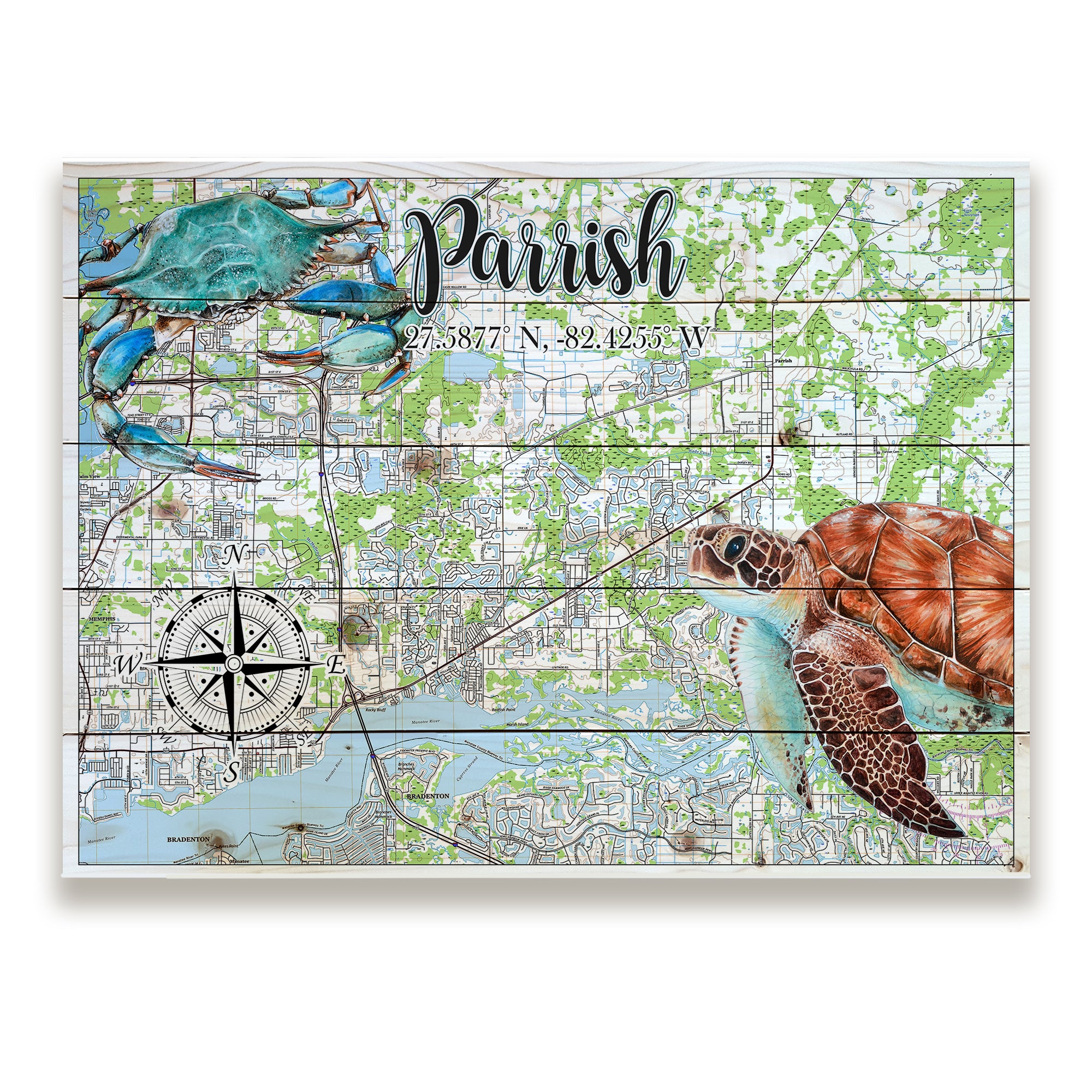 Parrish, FL - Sea Turtle & Blue Crab Pallet Map