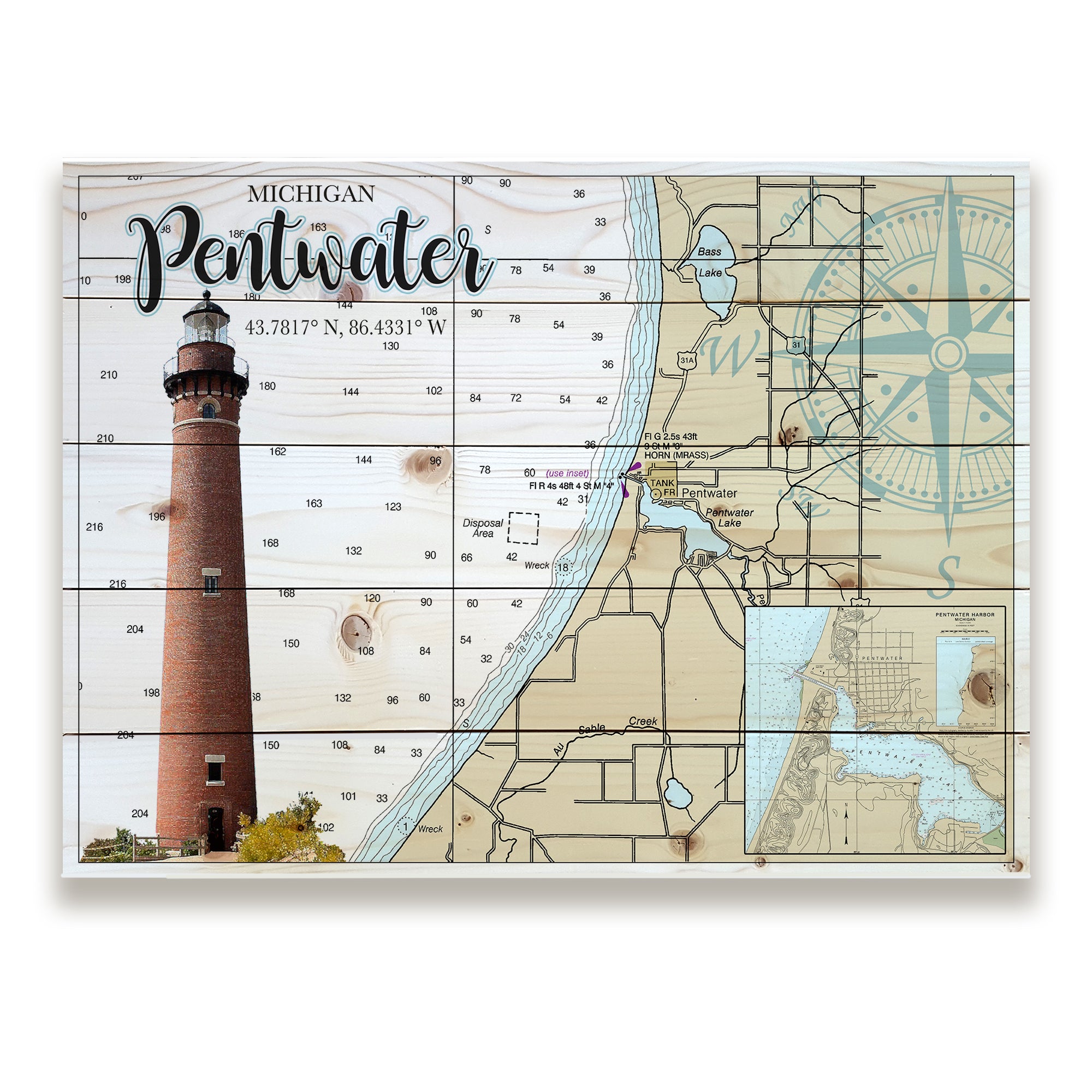 Pentwater, MI -Lighthouse Pallet Map