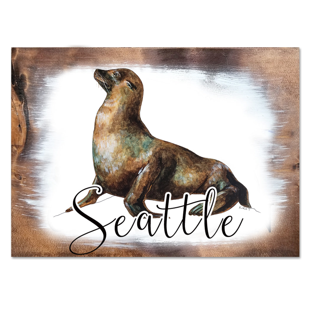 Wholesale 5x7 Wood Mini Art Sea Lion-Custom Location