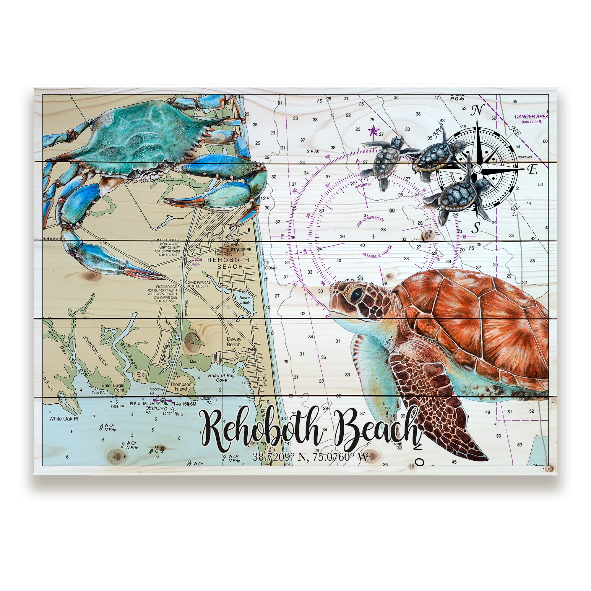 Rehoboth Beach, DE - Sea Turtle & Crab Pallet Map