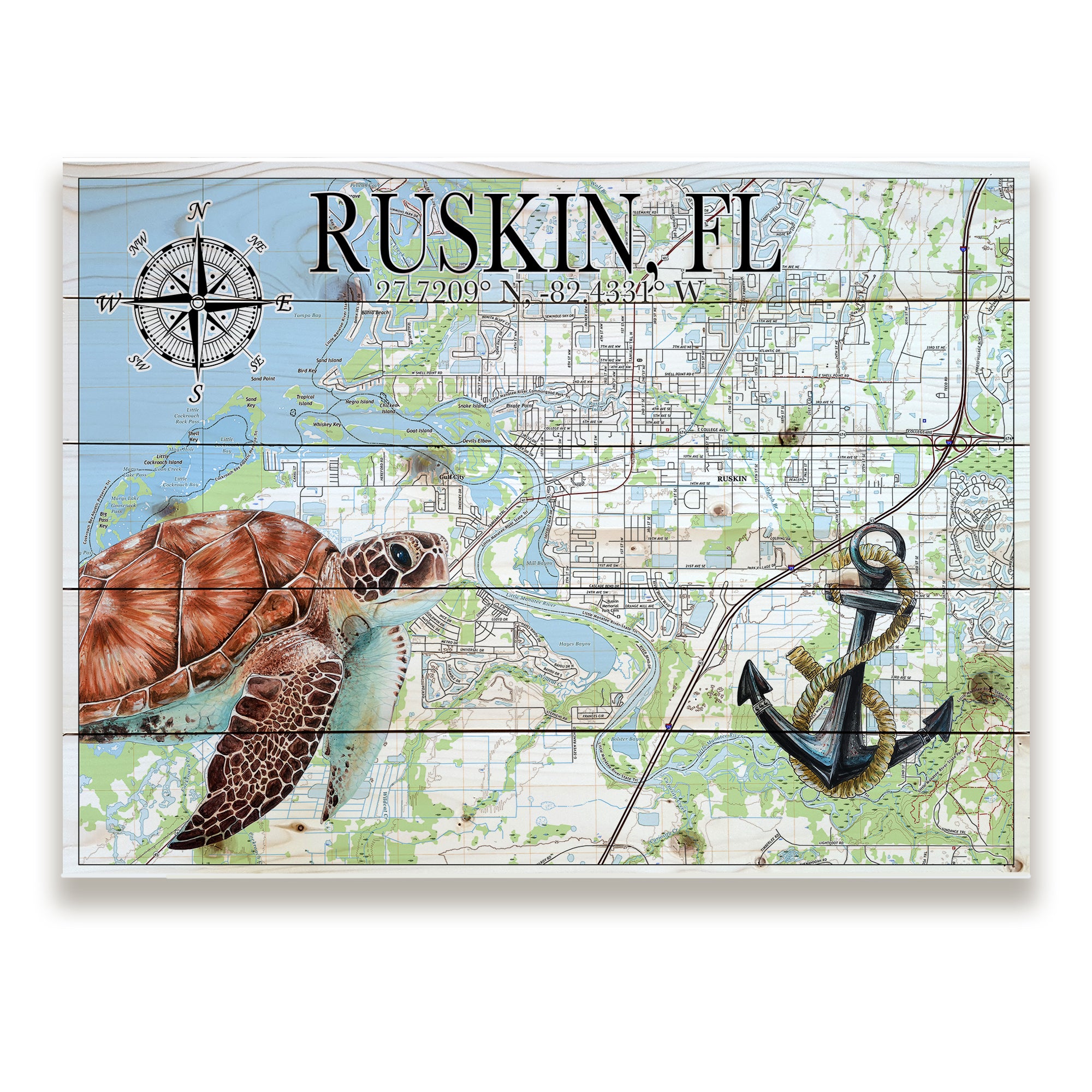 Ruskin, FL - Sea Turtle & Anchor Pallet Map