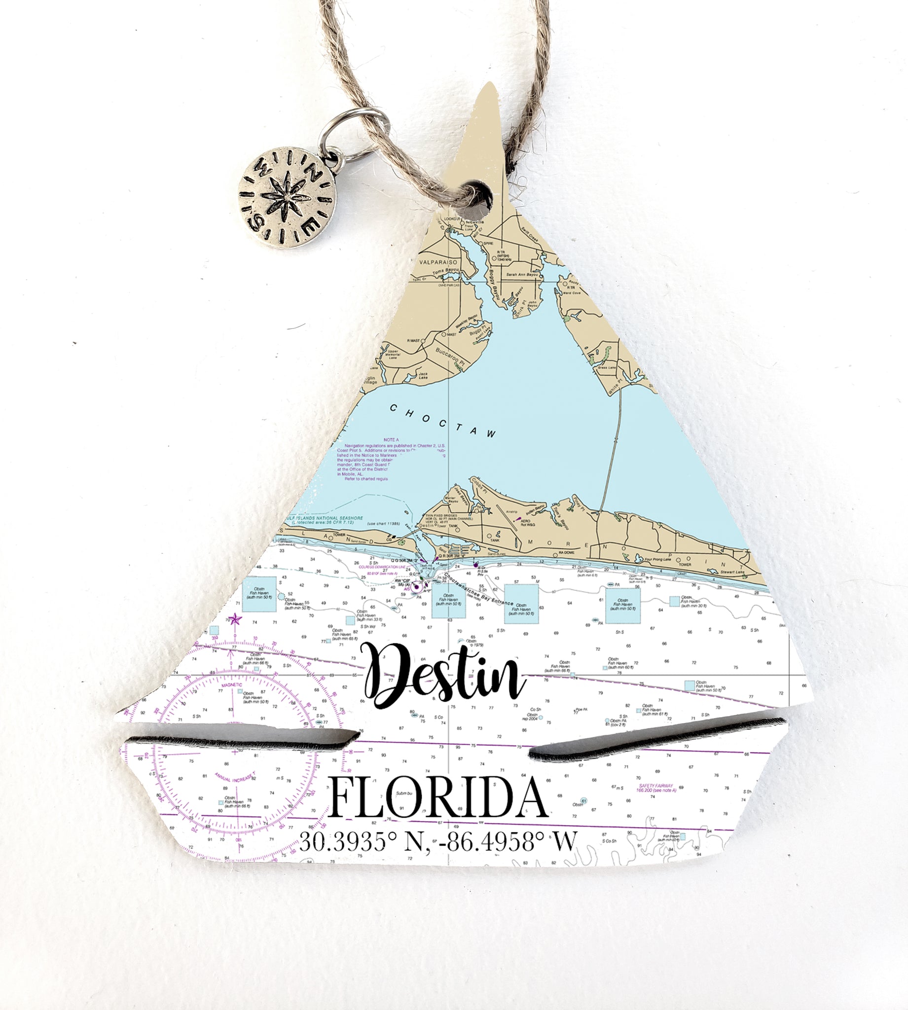 Destin, FL  Sailboat Map Ornament