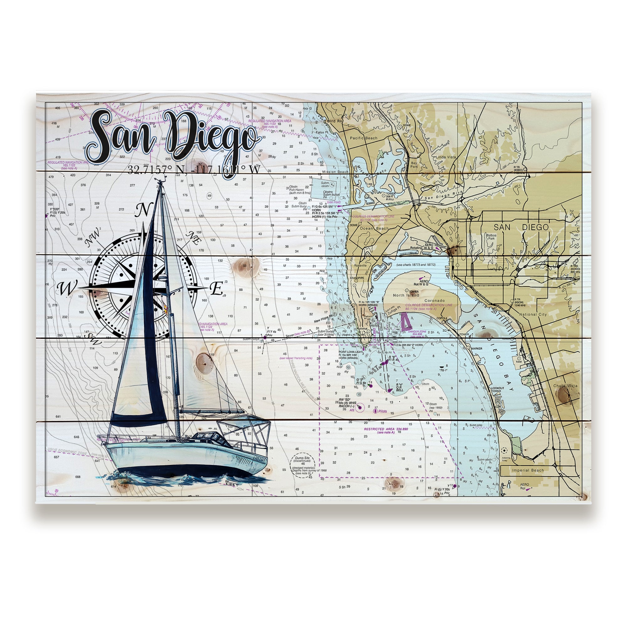 San Diego, CA - Sailboat Pallet Map