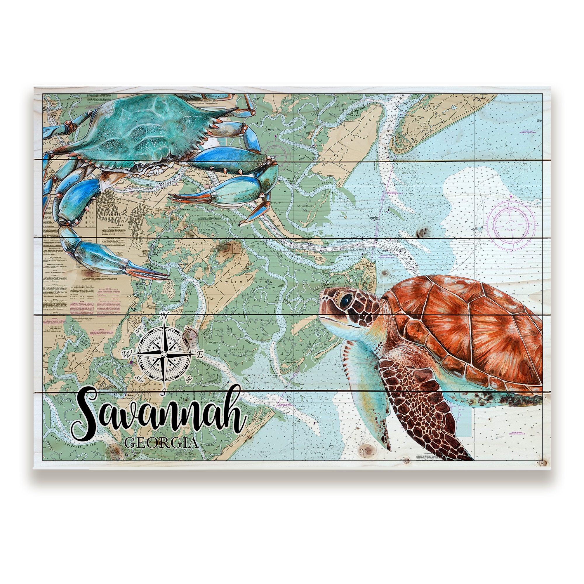 Savannah, GA - Sea Turtle & Blue Crab Pallet Map