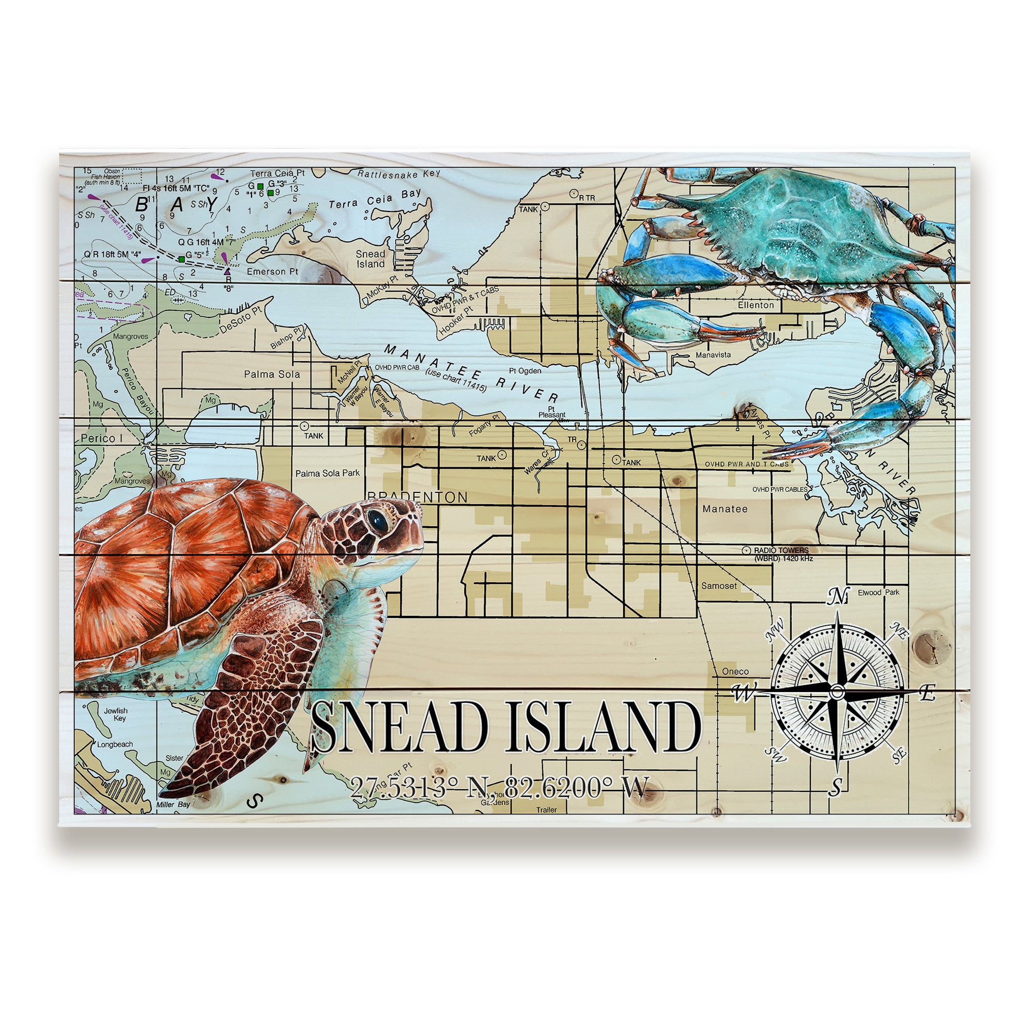 Snead Island,  FL -Blue Crab Sea Turtle Pallet Map