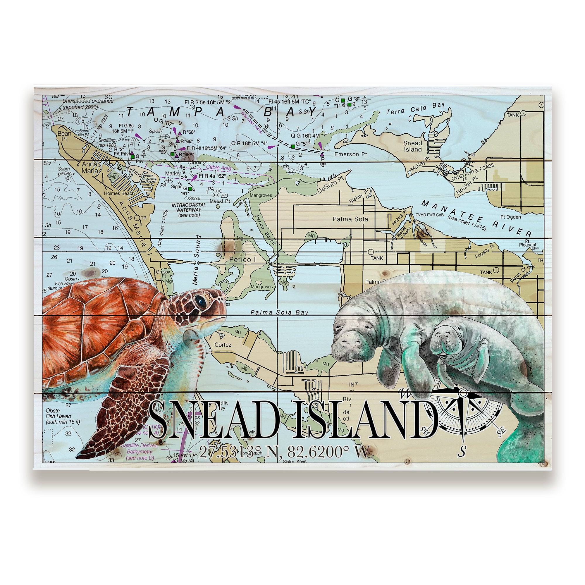 Snead Island,  FL Sea Turtle Manatee Pallet Map