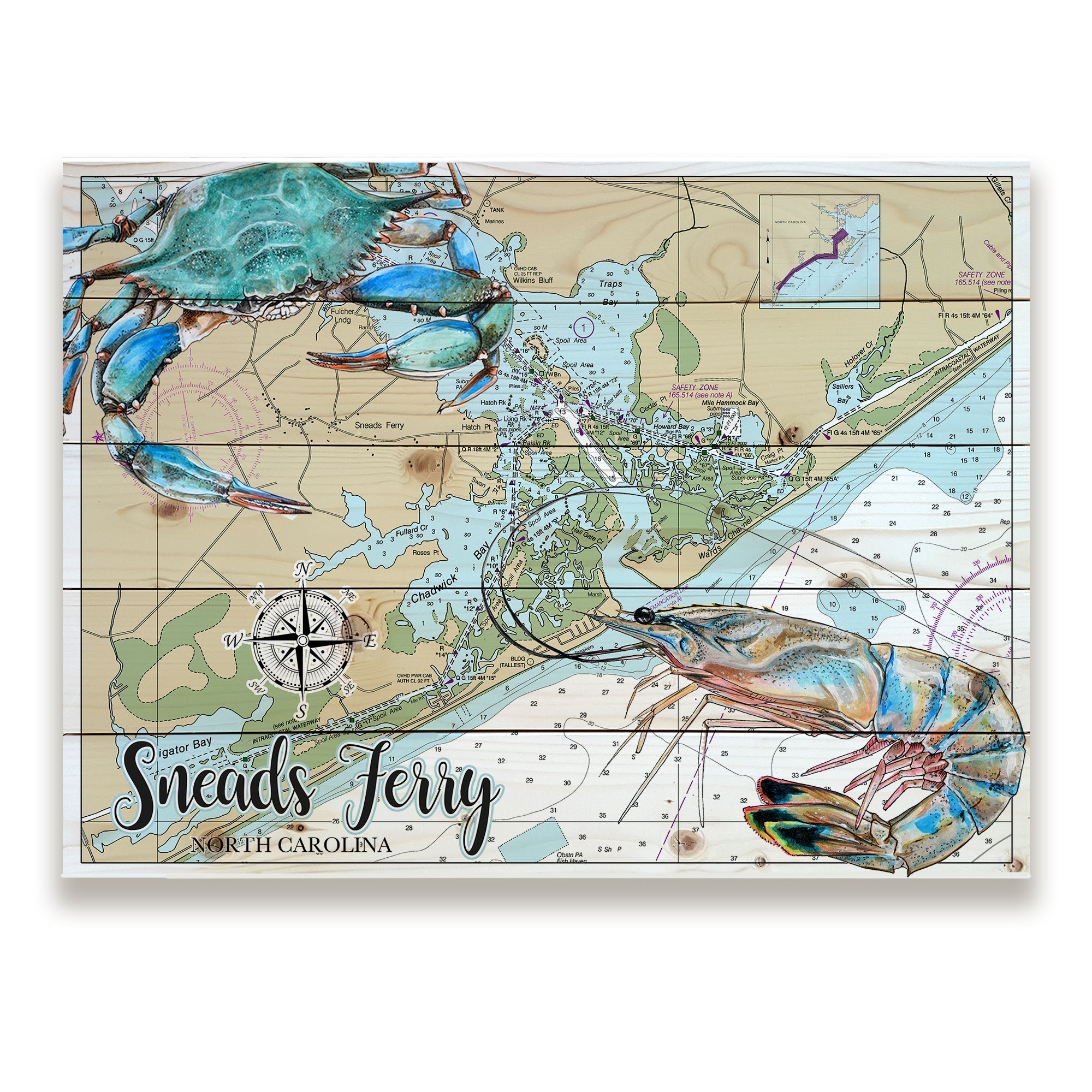 Sneads Ferry, NC - Blue Crab & Shrimp Pallet Map