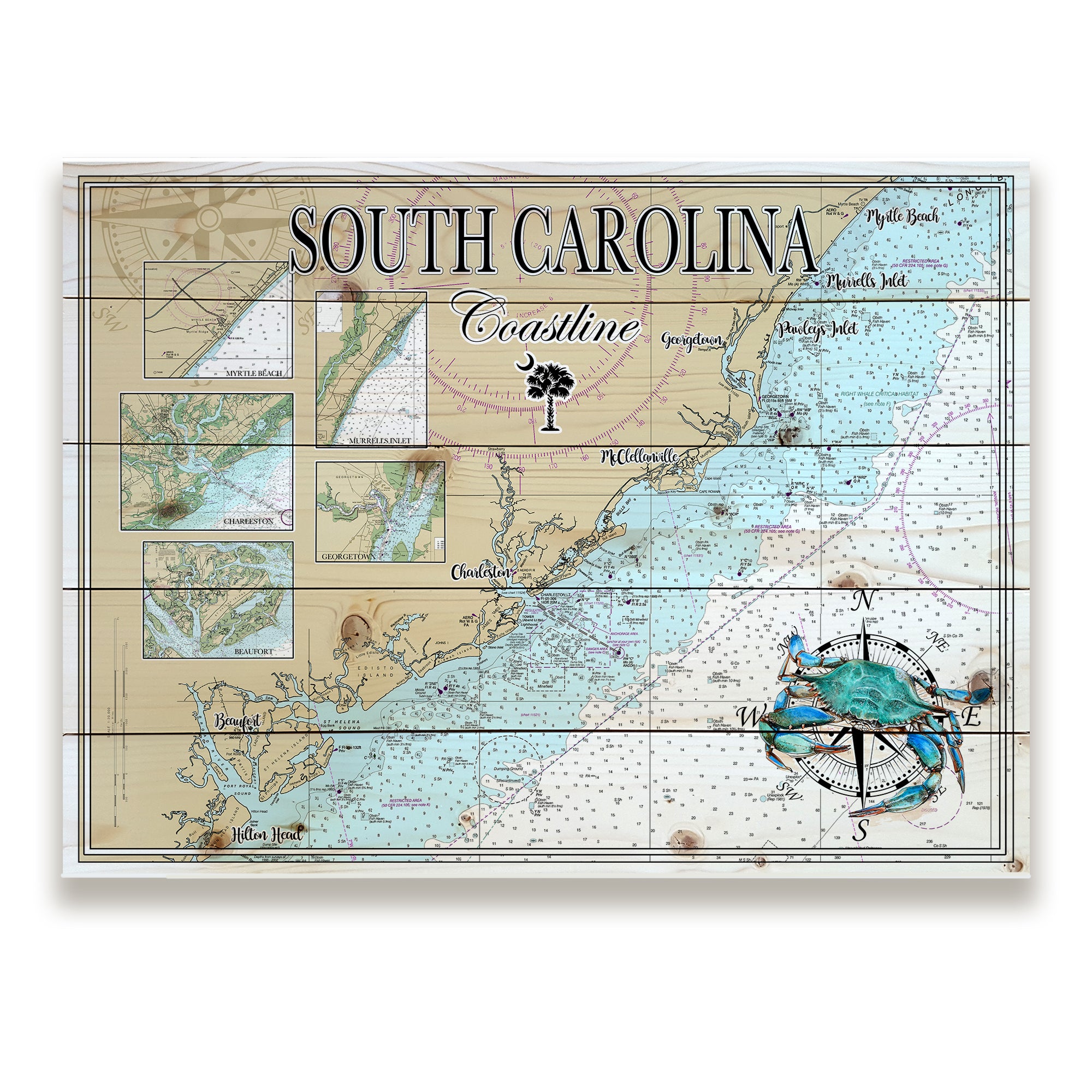 South Carolina Coastline - Blue Crab Pallet Map
