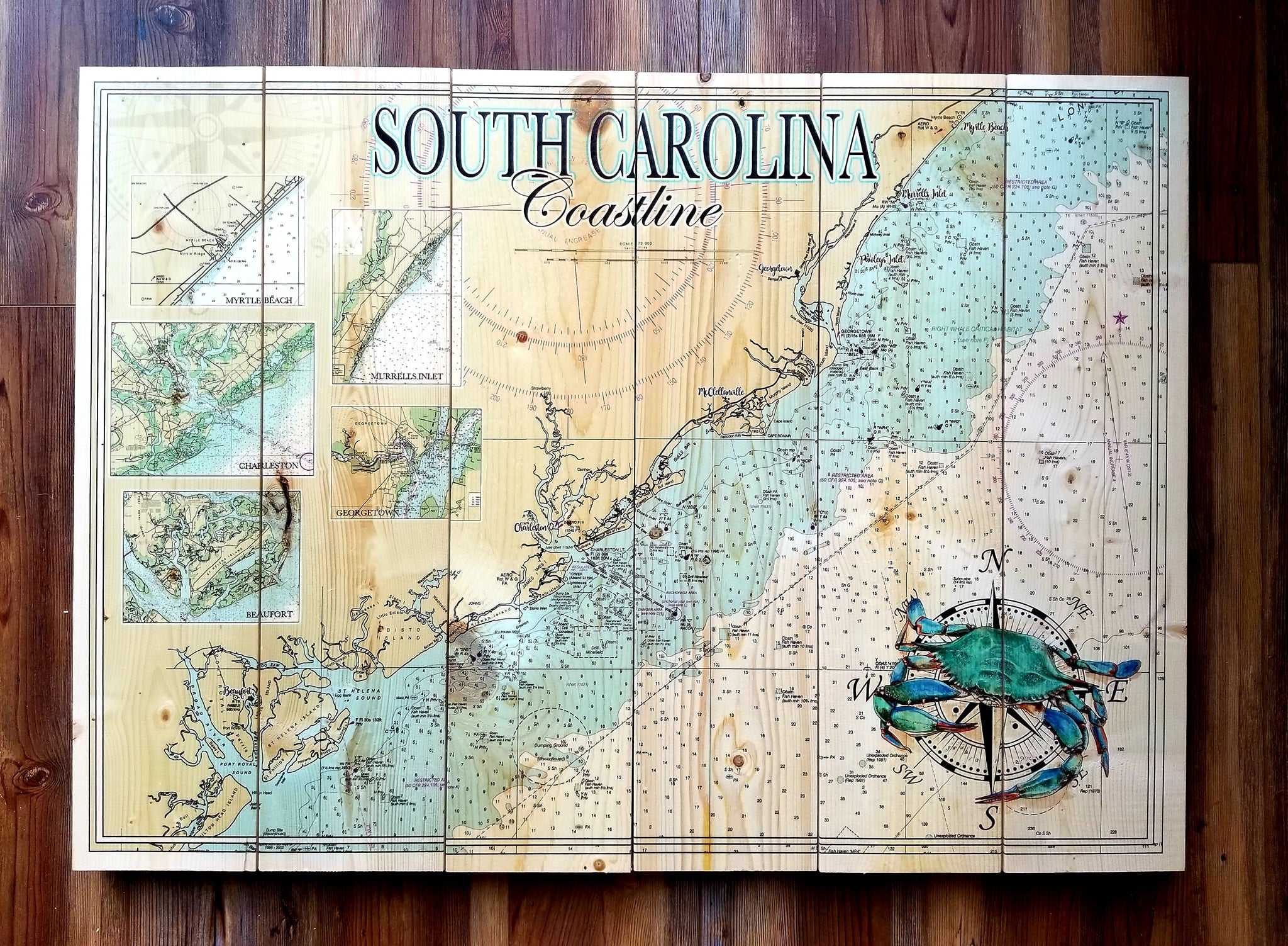 South Carolina Coastline Statement Sized Pallet Map