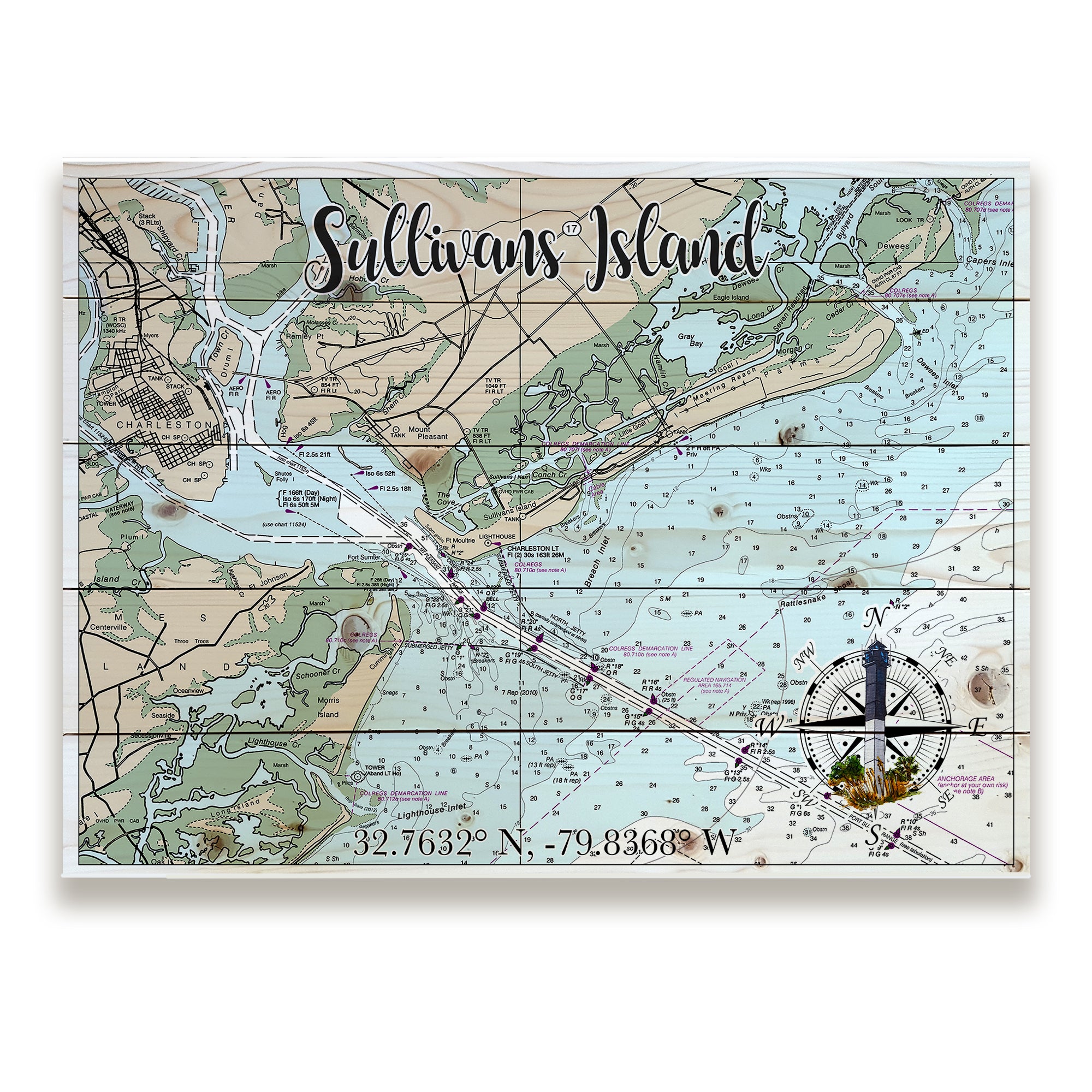 Sullivan's Island, SC- Lighthouse Pallet Map