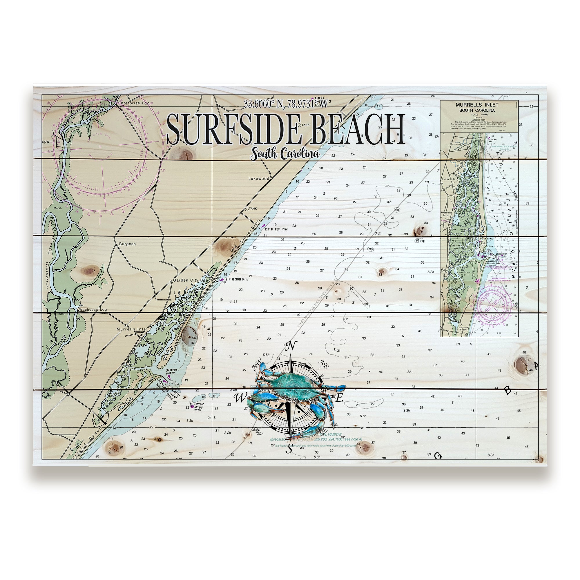 Surfside Beach, SC -Blue Crab Pallet Map