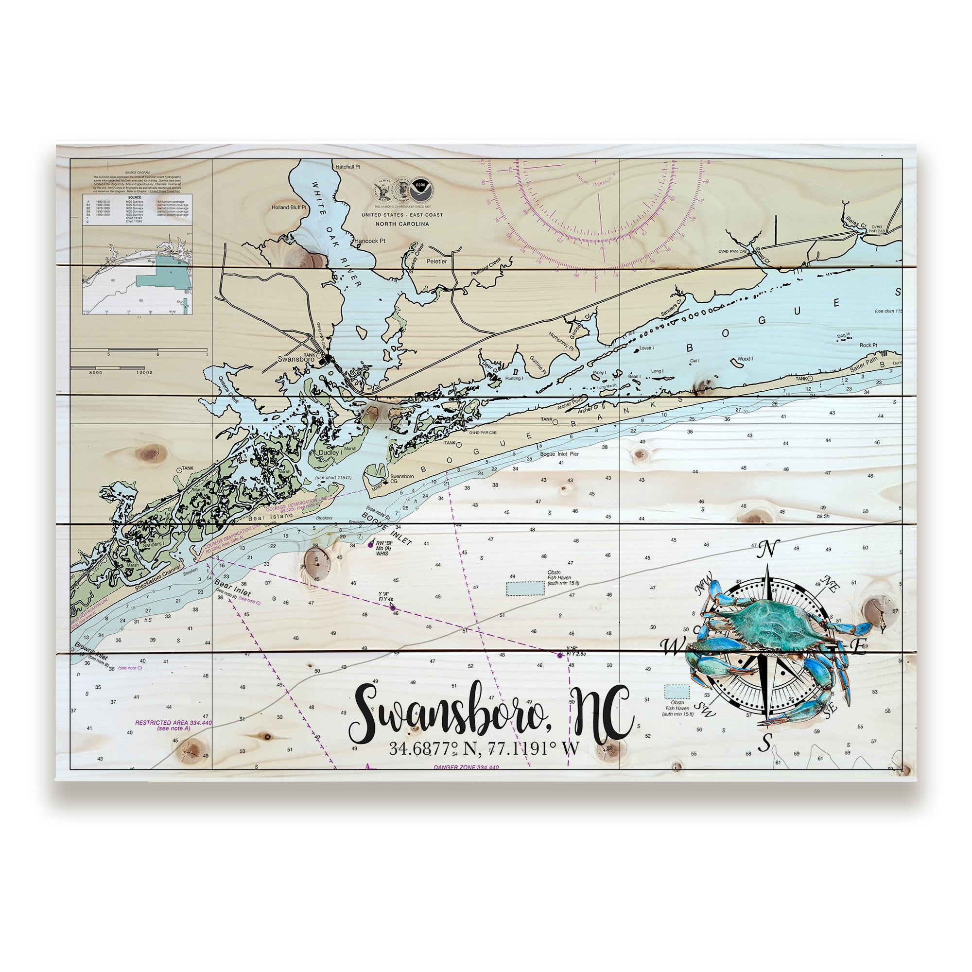 Swansboro, NC - Blue Crab Pallet Map