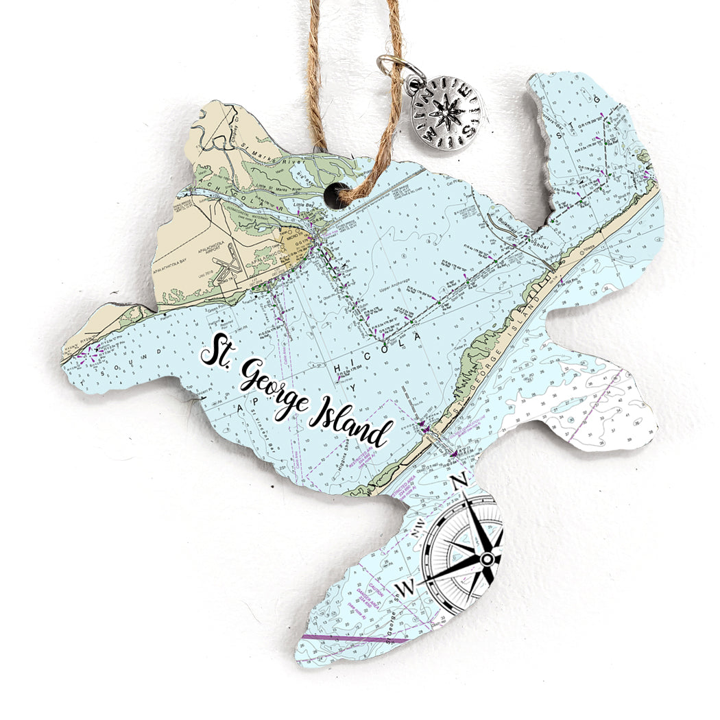 St. George Island, FL  Sea Turtle Map Ornament