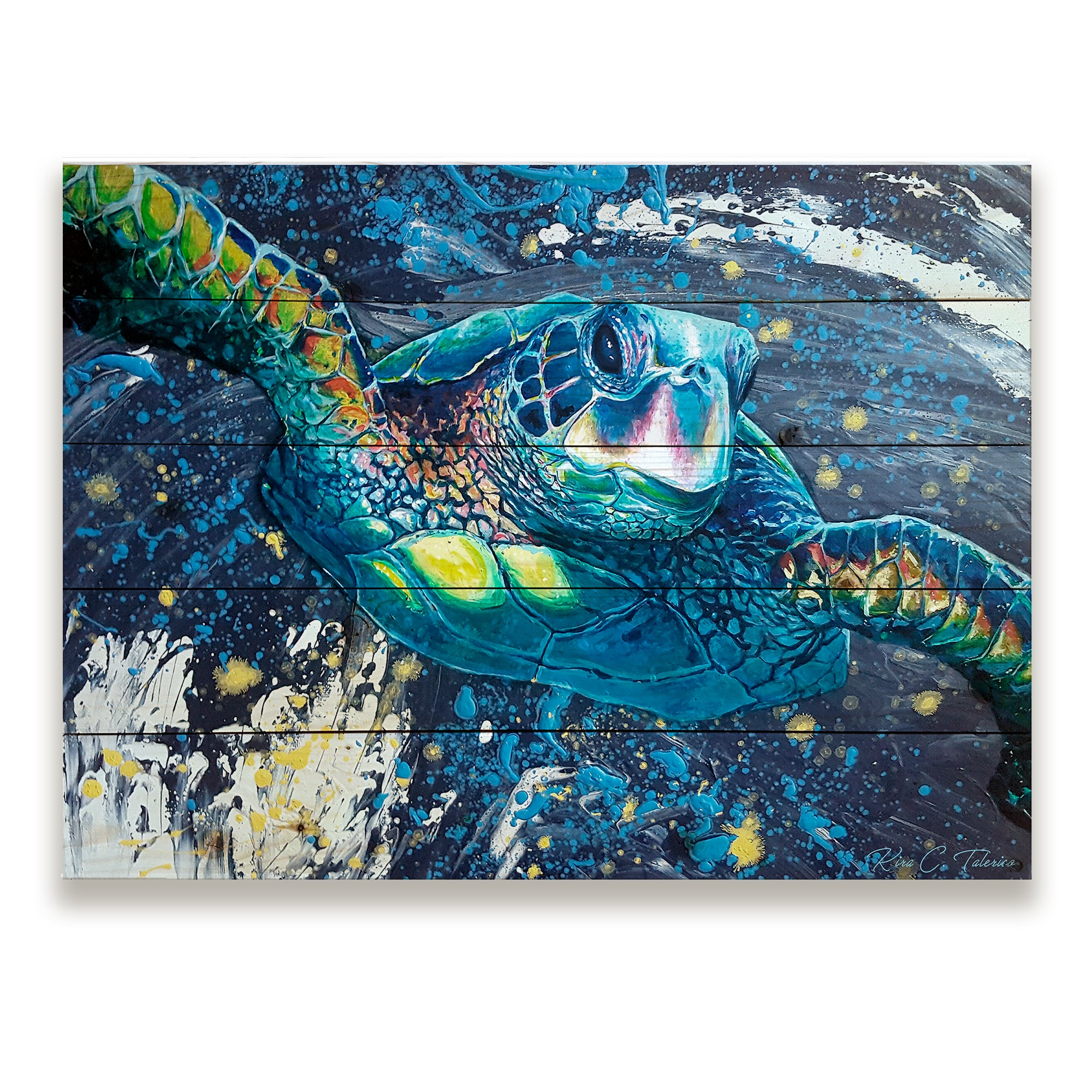 Colorful Sea Turtle Artwork Pallet Map