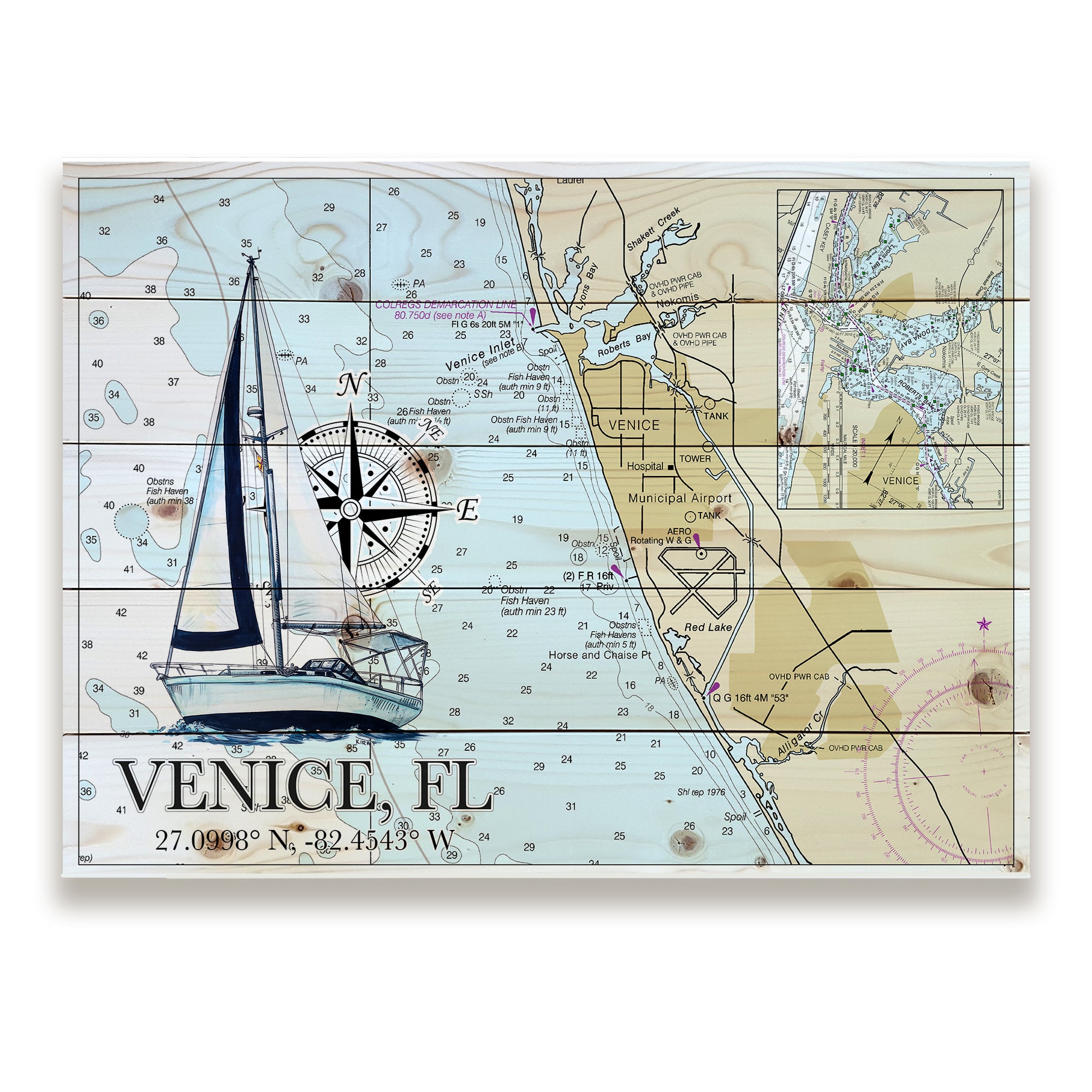 Venice,  FL- Sailboat Pallet Map
