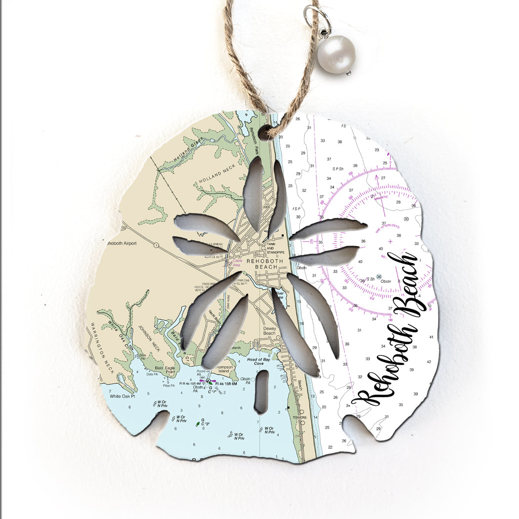 Rehoboth Beach, DE Sand Dollar Map Ornament